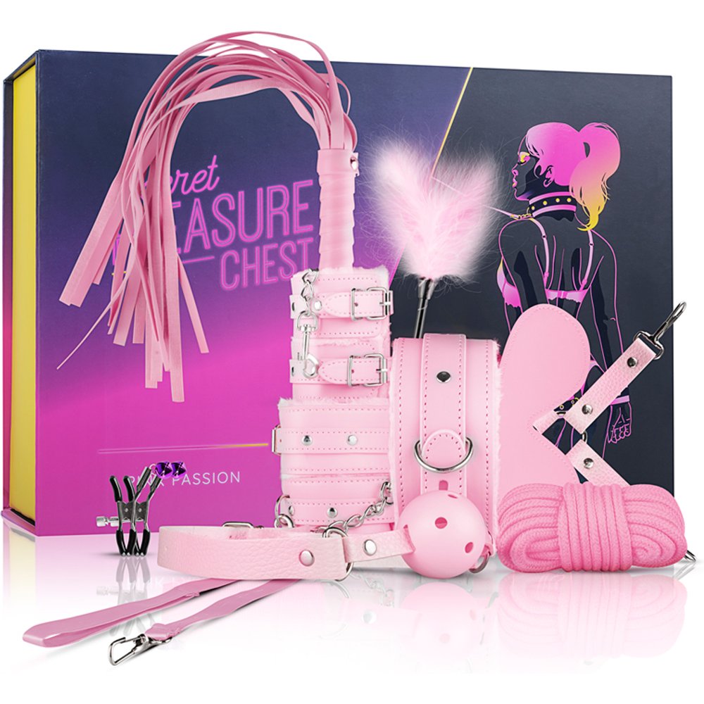Secret Pleasure Chest X Bedroom Fantasies - BDSM débutant·es 10 accessoires - Rose