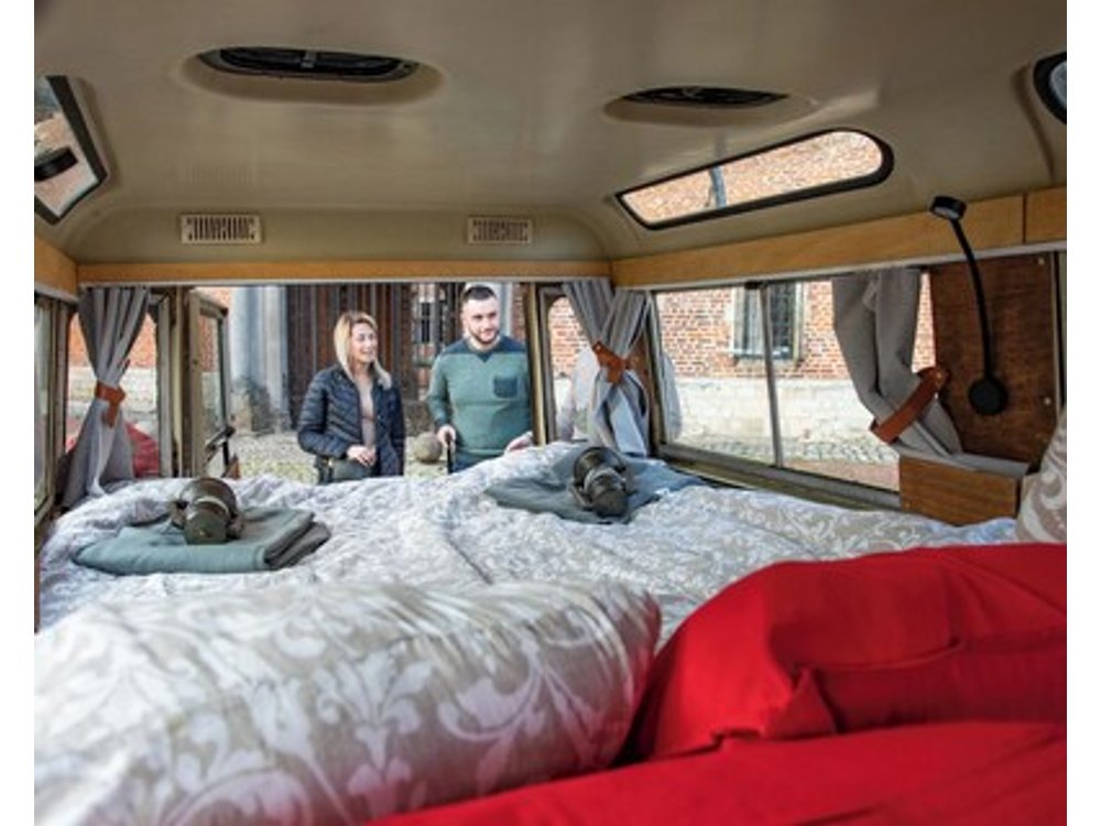 Unusual glamping accommodation in a Land Rover that you drive!