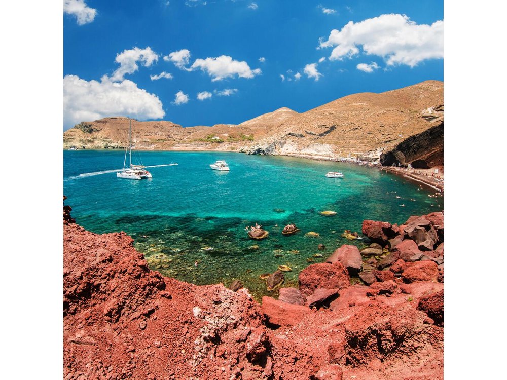 Archaeological Bus Tour to Akrotiri Excavations & Red Beach