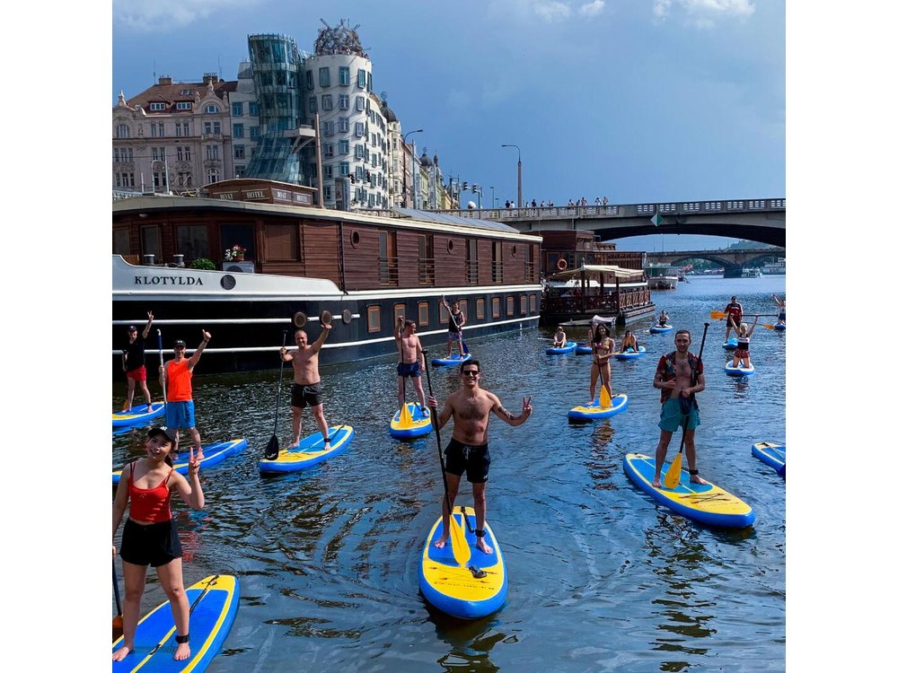 Stand-Up Paddleboarding on the Vltava River in Prague