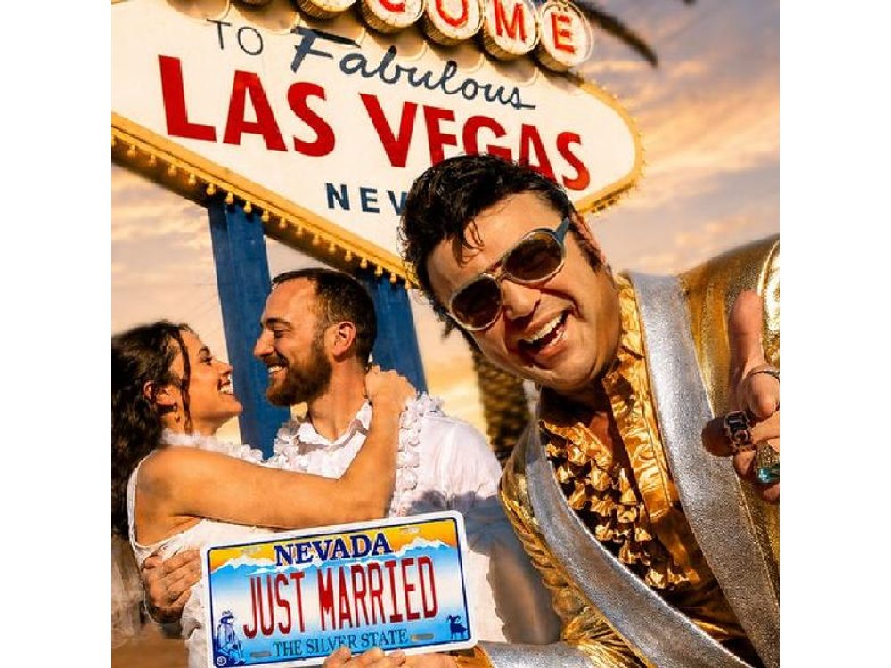 Gold Elvis Wedding or Vow Renewal at Las Vegas Sign