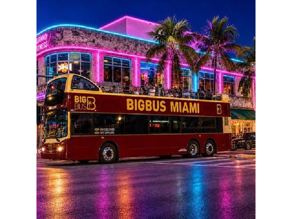Miami: Open-top Bus Sightseeing Night Tour with Live Guide
