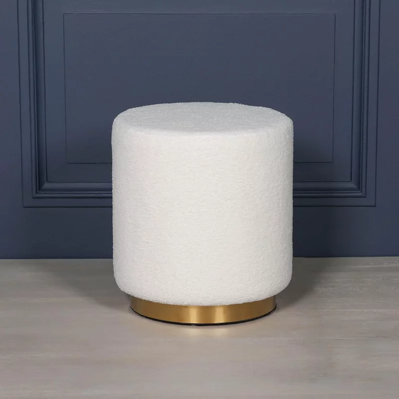 Photo 1 of Round stool - white boucle fabric Photo 1 of Round stool - white boucle fabric