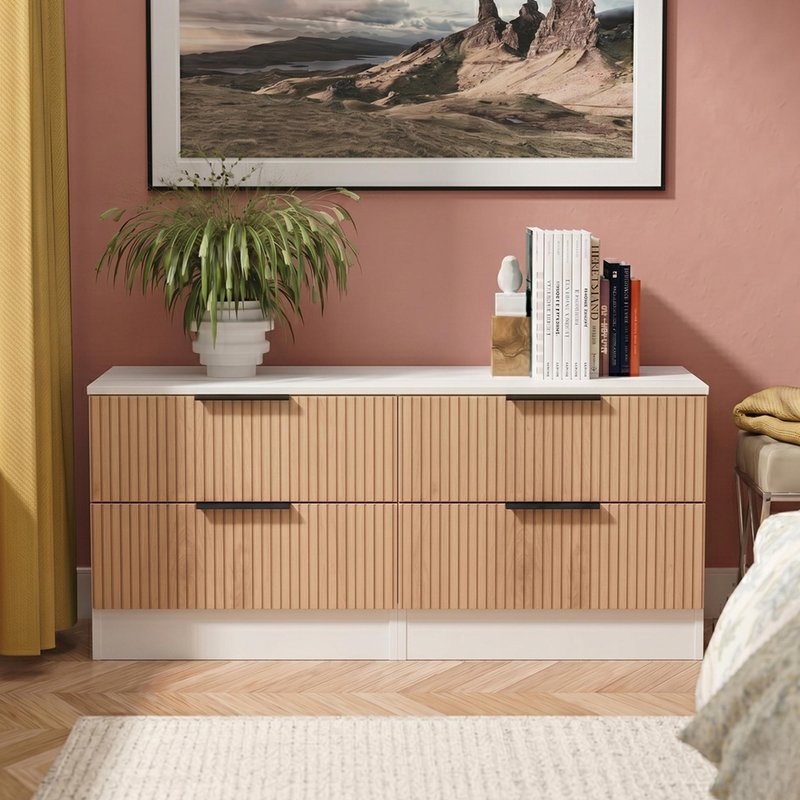 Photo 1 of Java fluted bed box - 4 drawer - natural and white Photo 1 of Java fluted bed box - 4 drawer - natural and white