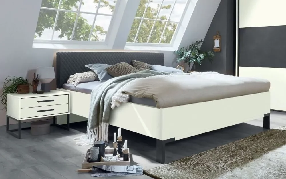 Photo 1 of Breda bed - upholstered cushion headboard - white - variation available Photo 1 of Breda bed - upholstered cushion headboard - white - variation available