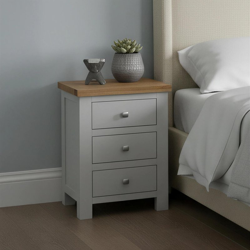 Photo 1 of Lundy bedside cabinet - 3 drawer - grey painted Photo 1 of Lundy bedside cabinet - 3 drawer - grey painted