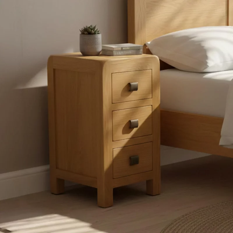 Photo 1 of Curve bedside cabinet - 3 drawer compact - oak Photo 1 of Curve bedside cabinet - 3 drawer compact - oak