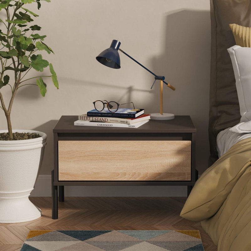 Photo 1 of Leona bedside table - 1 drawer - midi - bardolino oak and graphite Photo 1 of Leona bedside table - 1 drawer - midi - bardolino oak and graphite