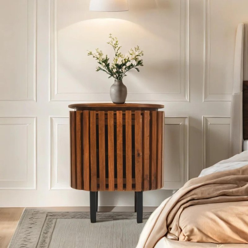 Photo 1 of Slatted bedside table - 1 door - slatted - mango wood Photo 1 of Slatted bedside table - 1 door - slatted - mango wood