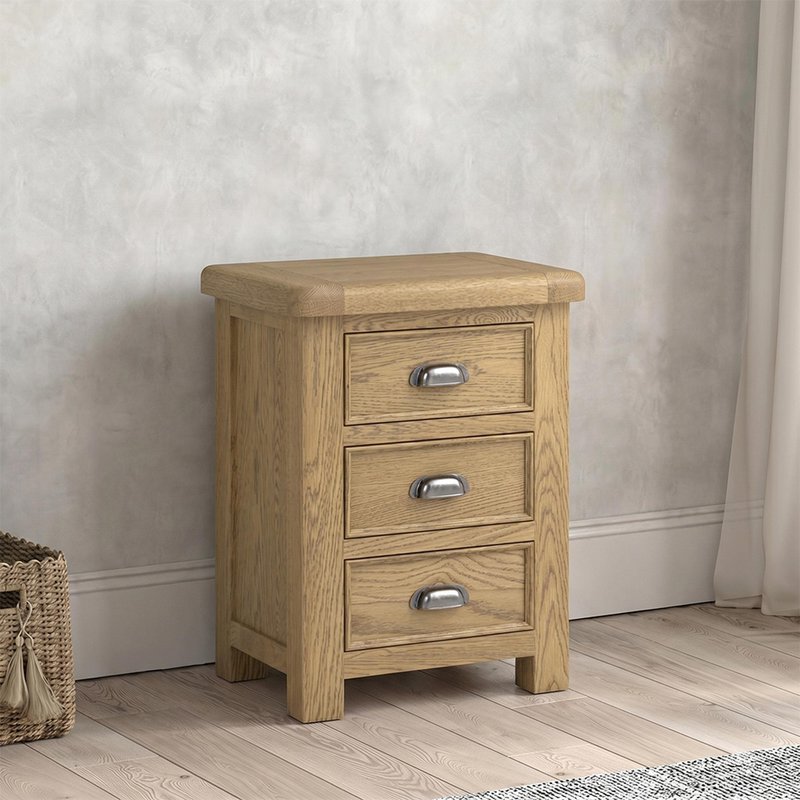 Photo 1 of Dorchester bedside cabinet - 3 drawer - rustic oak Photo 1 of Dorchester bedside cabinet - 3 drawer - rustic oak