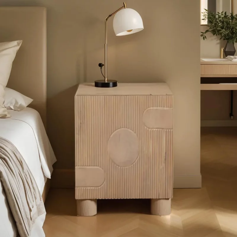 Photo 1 of Austin bedside table - 1 door - fluted - natural - mango wood Photo 1 of Austin bedside table - 1 door - fluted - natural - mango wood