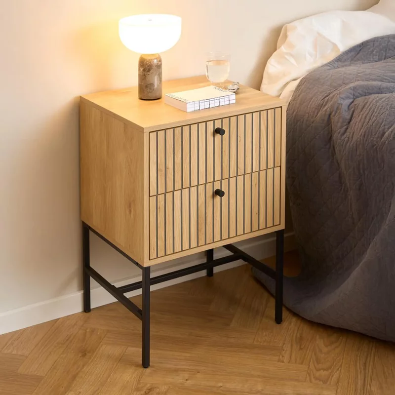 Photo 1 of Albany bedside table - 2 drawer - ribbed oak Photo 1 of Albany bedside table - 2 drawer - ribbed oak