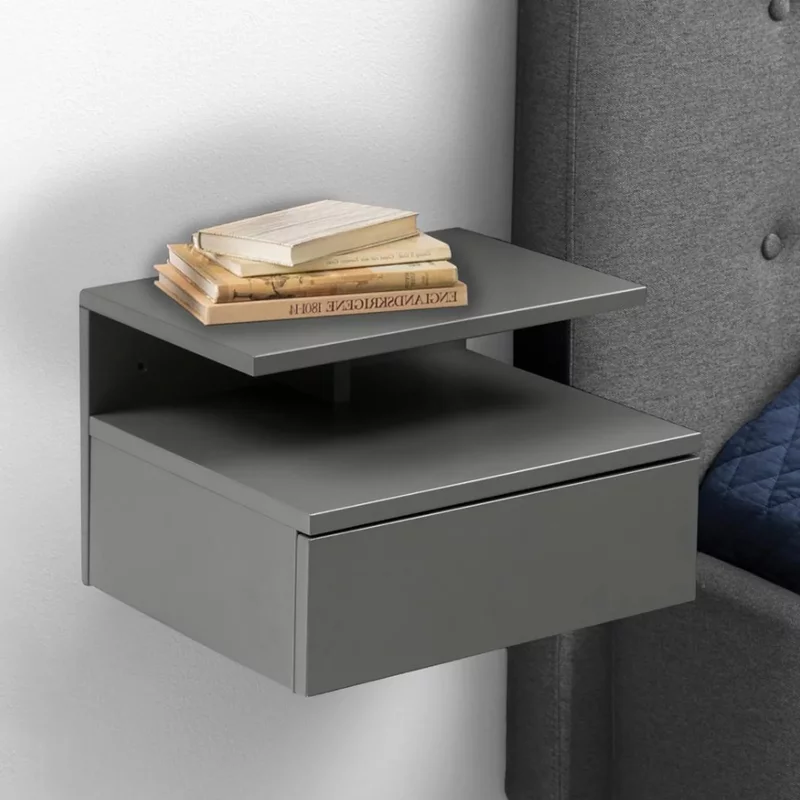 Photo 1 of Ashlan bedside table - 1 drawer - wall mounted - floating - grey painted Photo 1 of Ashlan bedside table - 1 drawer - wall mounted - floating - grey painted
