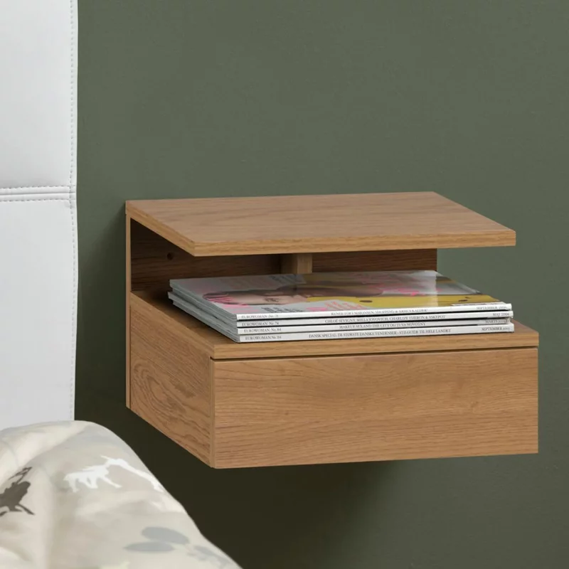 Photo 1 of Ashlan bedside table - 1 drawer - wall mounted - floating - oak Photo 1 of Ashlan bedside table - 1 drawer - wall mounted - floating - oak