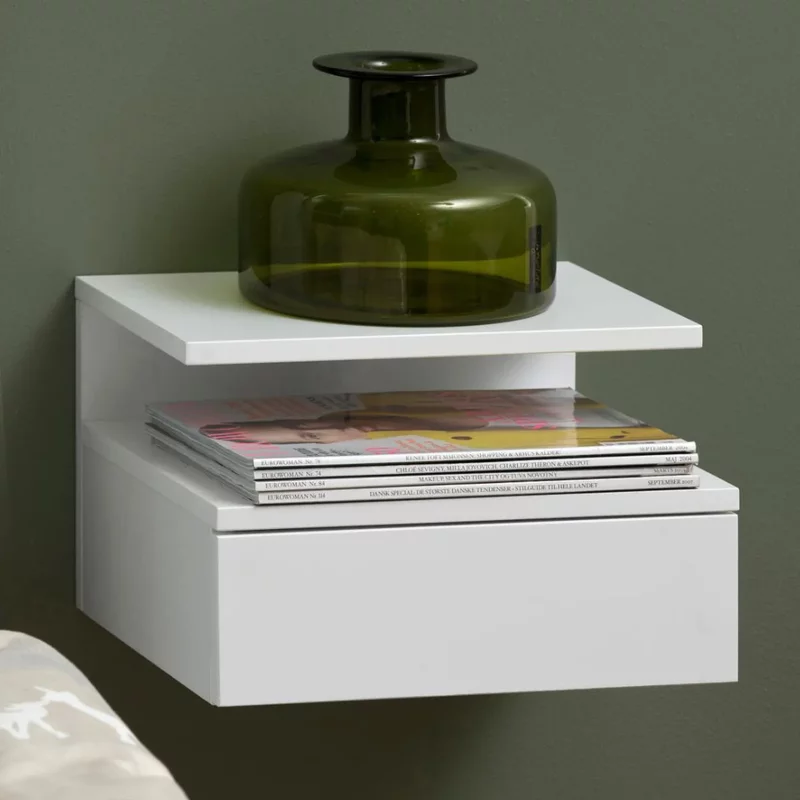 Photo 1 of Ashlan bedside table - 1 drawer - wall mounted - floating - white painted Photo 1 of Ashlan bedside table - 1 drawer - wall mounted - floating - white painted