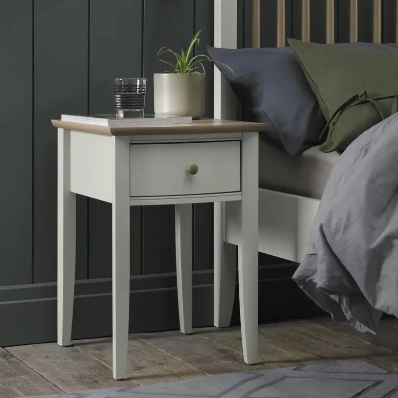 Photo 1 of Whitby scandi oak & soft grey bedside table - 1 drawer Photo 1 of Whitby scandi oak & soft grey bedside table - 1 drawer