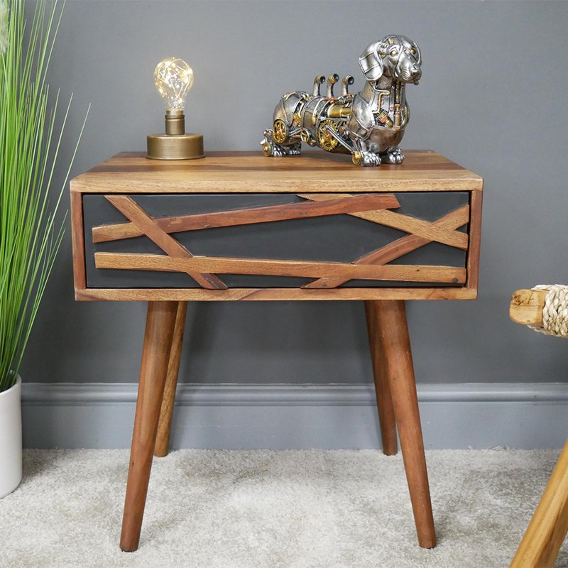 Photo 1 of Bedside table - 1 drawer - sheesham wood Photo 1 of Bedside table - 1 drawer - sheesham wood