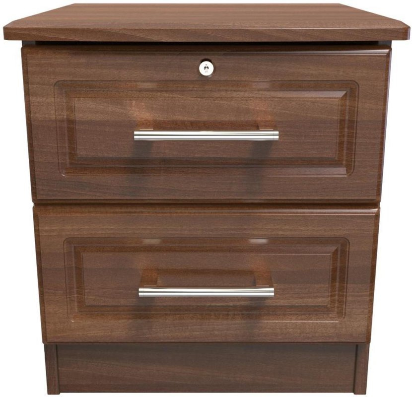 Photo 1 of Gina bedside cabinet - 2 drawer with lock - walnut Photo 1 of Gina bedside cabinet - 2 drawer with lock - walnut