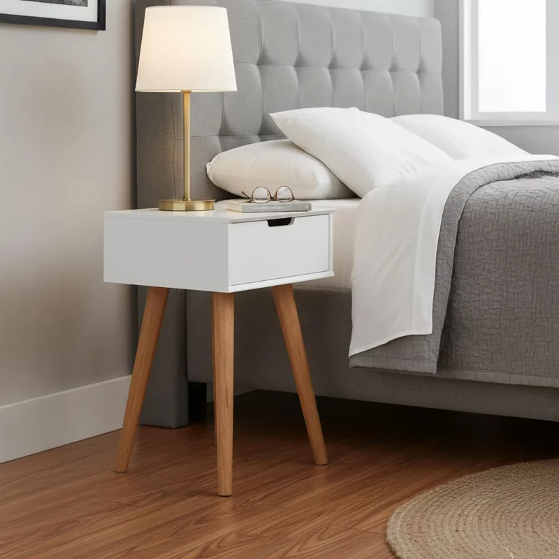 Photo 1 of Mitra bedside table - 1 drawer - white and oak Photo 1 of Mitra bedside table - 1 drawer - white and oak