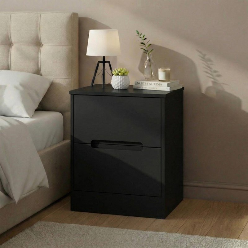 Photo 1 of Monaco bedside cabinet - 2 drawer - black Photo 1 of Monaco bedside cabinet - 2 drawer - black