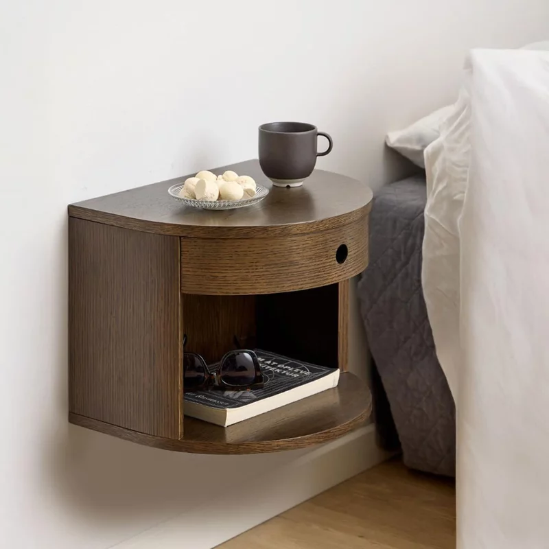 Photo 1 of Paron bedside table - 1 drawer - smoked oak - wall mounted - floating Photo 1 of Paron bedside table - 1 drawer - smoked oak - wall mounted - floating