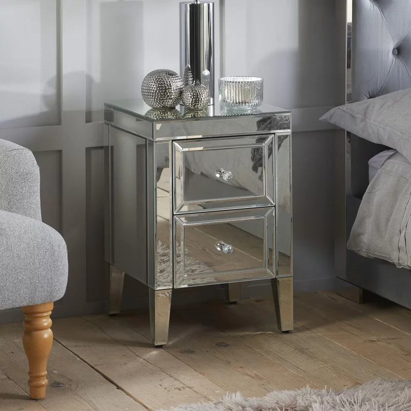 Photo 1 of Valencia bedside cabinet - 2 drawer - mirrored Photo 1 of Valencia bedside cabinet - 2 drawer - mirrored