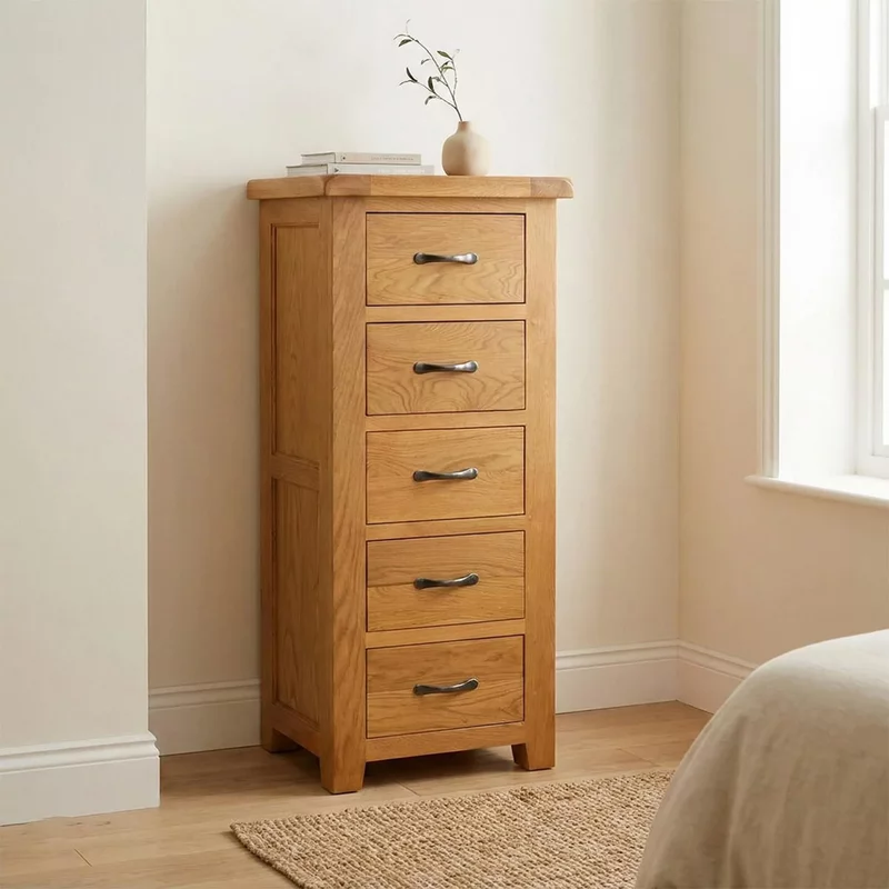 Photo 1 of Somer narrow chest - 5 drawer - oak Photo 1 of Somer narrow chest - 5 drawer - oak