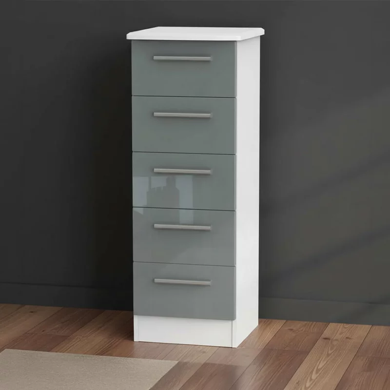 Photo 1 of Knightsbridge chest - narrow - 5 drawer - grey gloss and white Photo 1 of Knightsbridge chest - narrow - 5 drawer - grey gloss and white