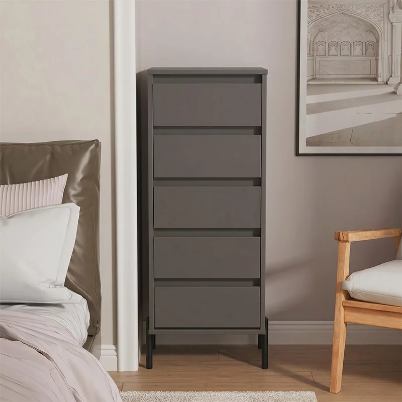 Photo 1 of Leona chest - 5 drawer - narrow - graphite Photo 1 of Leona chest - 5 drawer - narrow - graphite