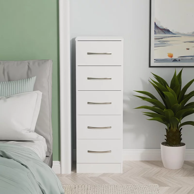 Photo 1 of Avon chest - 5 drawer - narrow - white Photo 1 of Avon chest - 5 drawer - narrow - white