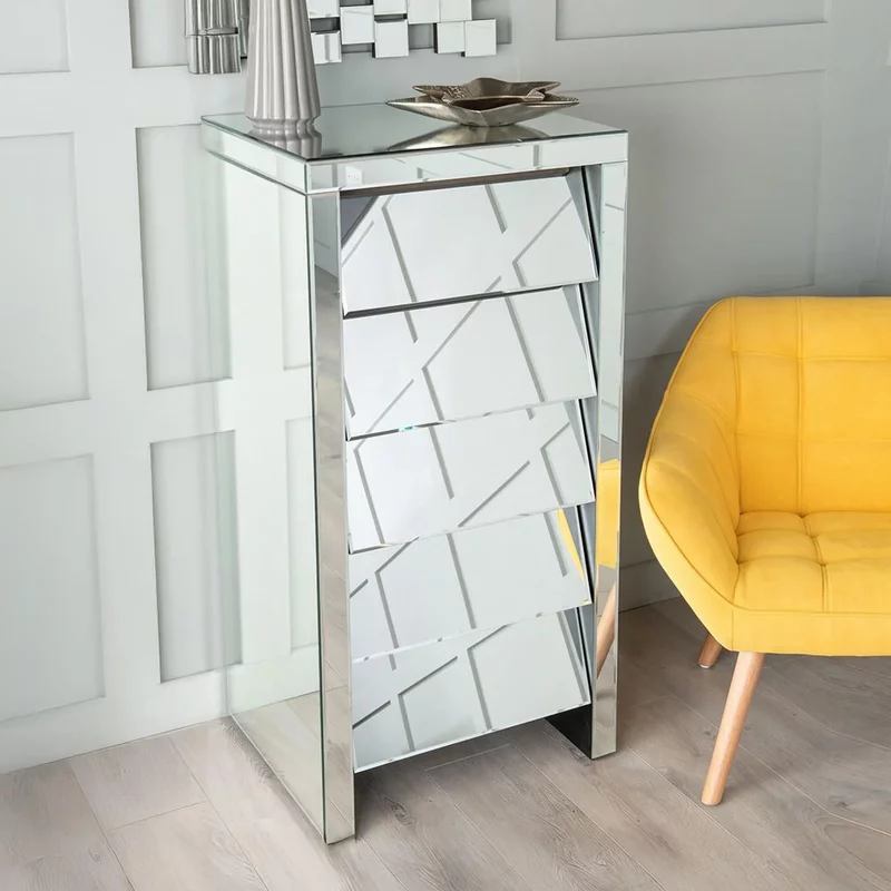 Photo 1 of Clearance - angled tall chest - 5 drawer - mirrored Photo 1 of Clearance - angled tall chest - 5 drawer - mirrored