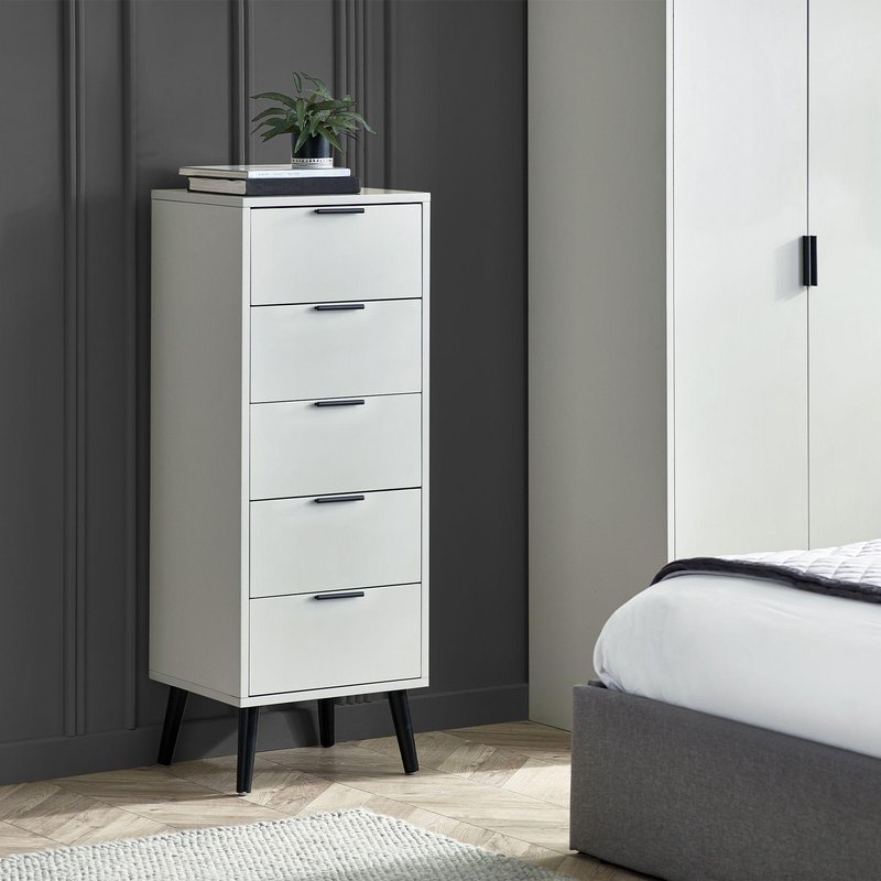 Photo 1 of Alba chest - 5 drawer - narrow - grey Photo 1 of Alba chest - 5 drawer - narrow - grey