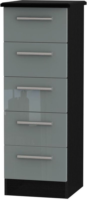 Photo 1 of Knightsbridge chest - narrow - 5 drawer - grey gloss and black Photo 1 of Knightsbridge chest - narrow - 5 drawer - grey gloss and black