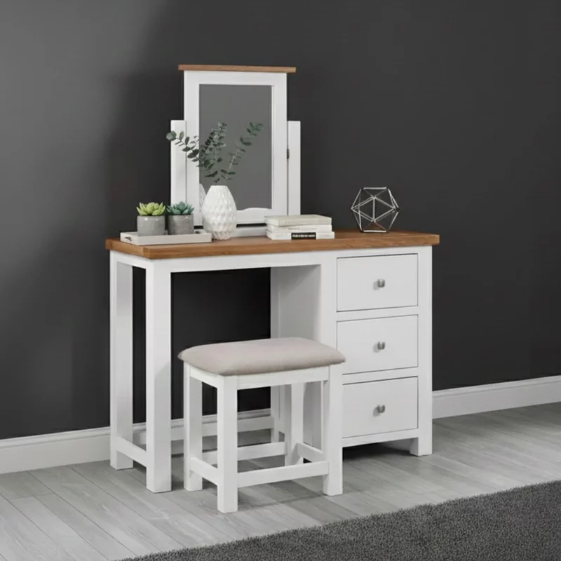Photo 1 of Lundy dressing table - 3 drawer single with stool - white painted Photo 1 of Lundy dressing table - 3 drawer single with stool - white painted