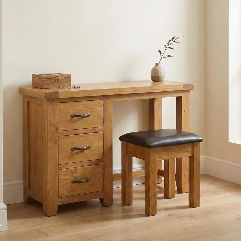 Photo 1 of Somer dressing table - 3 drawer single with stool - oak Photo 1 of Somer dressing table - 3 drawer single with stool - oak