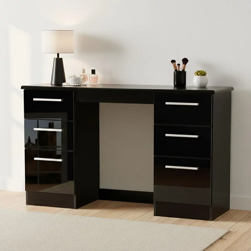 Photo 1 of Knightsbridge double dressing table - 6 drawer - black gloss Photo 1 of Knightsbridge double dressing table - 6 drawer - black gloss