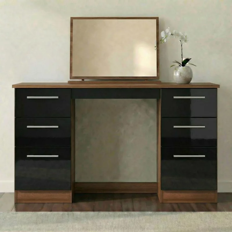Photo 1 of Knightsbridge dressing table - 6 drawer - double - black gloss and walnut Photo 1 of Knightsbridge dressing table - 6 drawer - double - black gloss and walnut