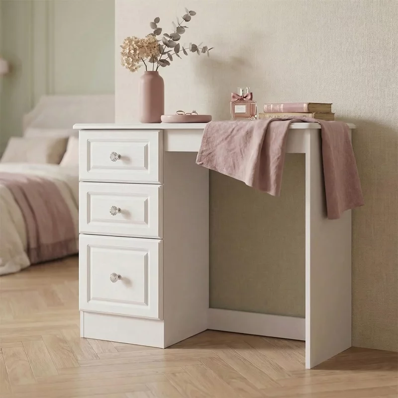 Photo 1 of Crystal single dressing table - 3 drawer - white Photo 1 of Crystal single dressing table - 3 drawer - white