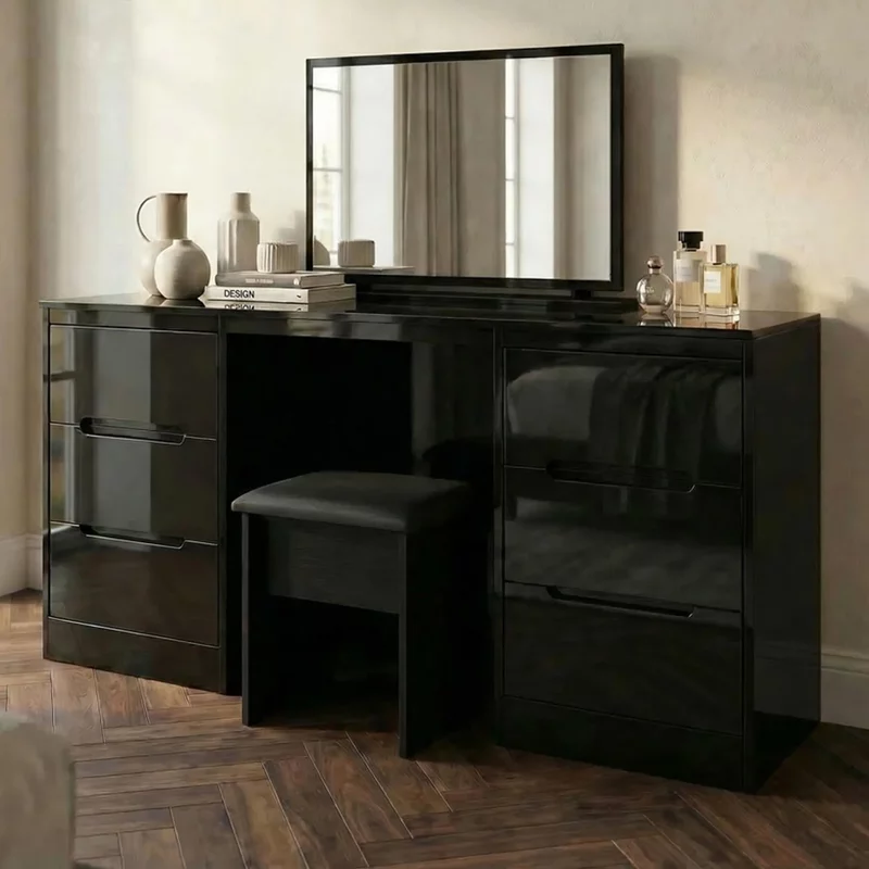 Photo 1 of Monaco dressing table - double - 6 drawer - black gloss Photo 1 of Monaco dressing table - double - 6 drawer - black gloss