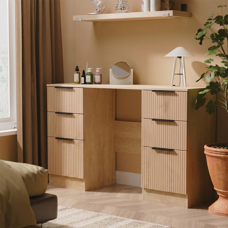 Photo 1 of Java fluted dressing table - 6 drawer - double - natural and nebraska Photo 1 of Java fluted dressing table - 6 drawer - double - natural and nebraska