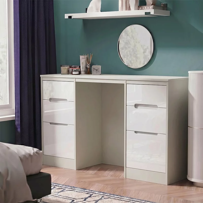 Photo 1 of Monaco dressing table - double - 6 drawer - white gloss and cashmere Photo 1 of Monaco dressing table - double - 6 drawer - white gloss and cashmere