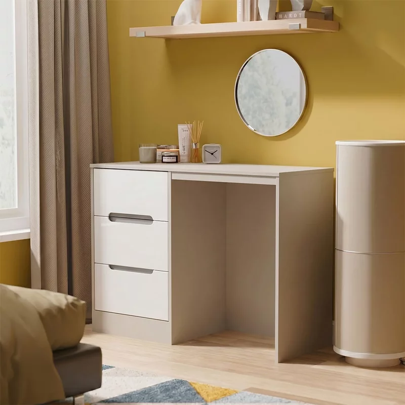 Photo 1 of Monaco dressing table - single - 3 drawer - white gloss and cashmere Photo 1 of Monaco dressing table - single - 3 drawer - white gloss and cashmere