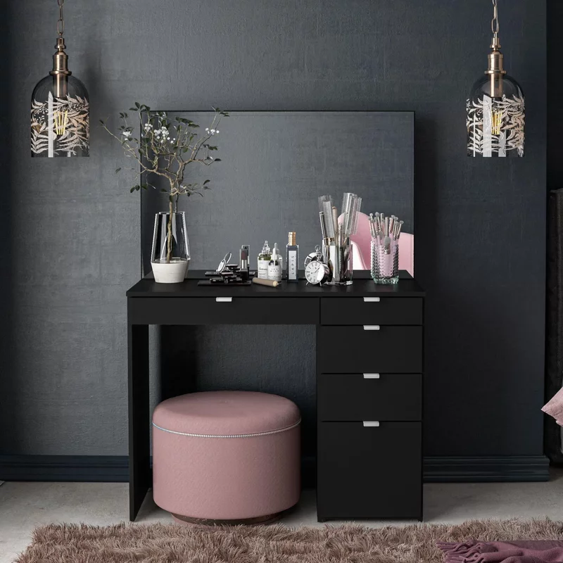 Photo 1 of Ava single dressing table - 5 drawer - black Photo 1 of Ava single dressing table - 5 drawer - black