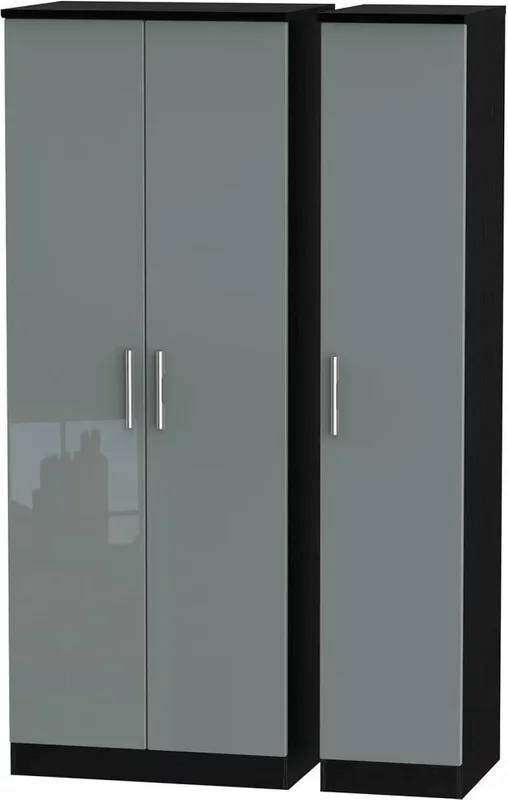 Photo 1 of Knightsbridge wardrobe - 3 door - triple - tall - grey gloss and black Photo 1 of Knightsbridge wardrobe - 3 door - triple - tall - grey gloss and black