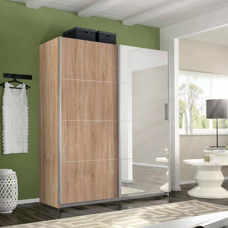 Photo 1 of Belluno sliding wardrobe - 181cm - 2 door - mirror - sonoma oak Photo 1 of Belluno sliding wardrobe - 181cm - 2 door - mirror - sonoma oak