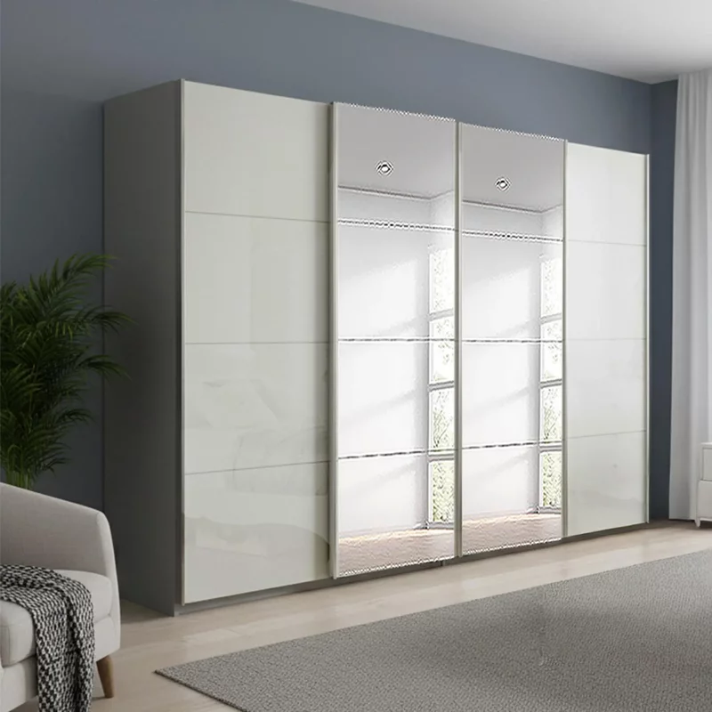 Photo 1 of Beluga extra sliding wardrobe - 361cm - 4 door - mirror - silk grey & white high gloss Photo 1 of Beluga extra sliding wardrobe - 361cm - 4 door - mirror - silk grey & white high gloss