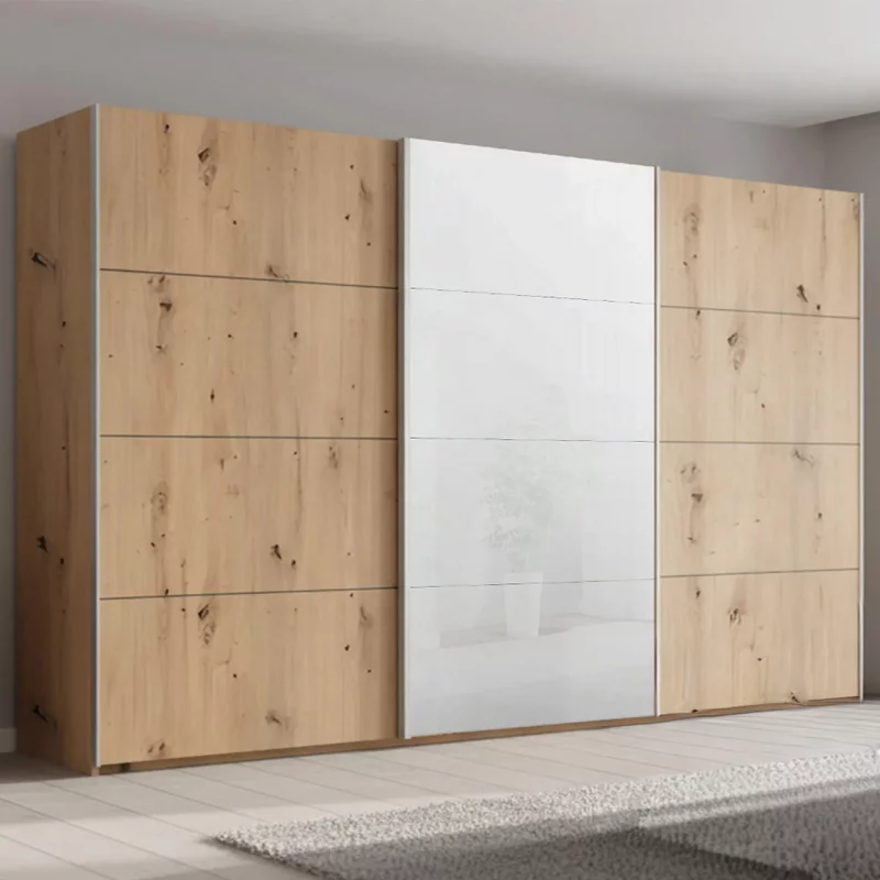 Photo 1 of Beluga extra sliding wardrobe - 406cm - 3 door - white high gloss & artisan oak front Photo 1 of Beluga extra sliding wardrobe - 406cm - 3 door - white high gloss & artisan oak front