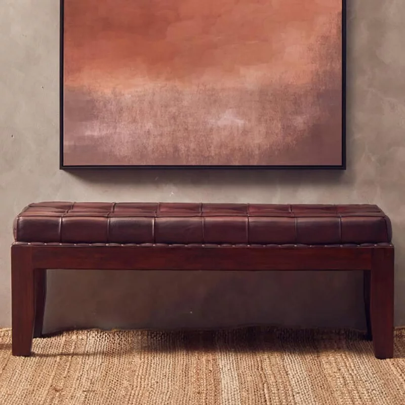 Photo 1 of Inca bench - brown leather with stitching Photo 1 of Inca bench - brown leather with stitching