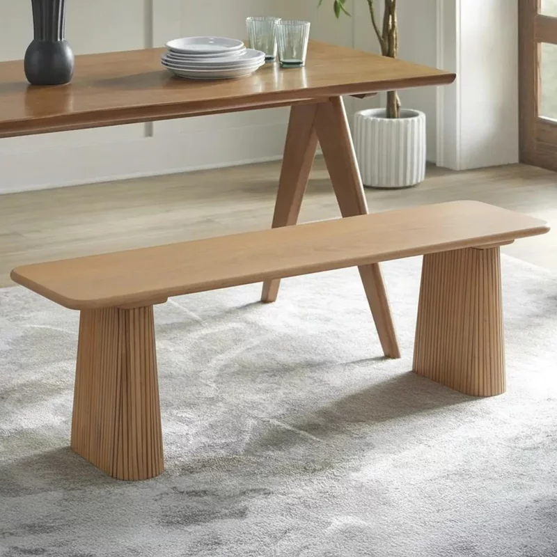 Photo 1 of Austin dining bench - fluted - natural - mango wood Photo 1 of Austin dining bench - fluted - natural - mango wood