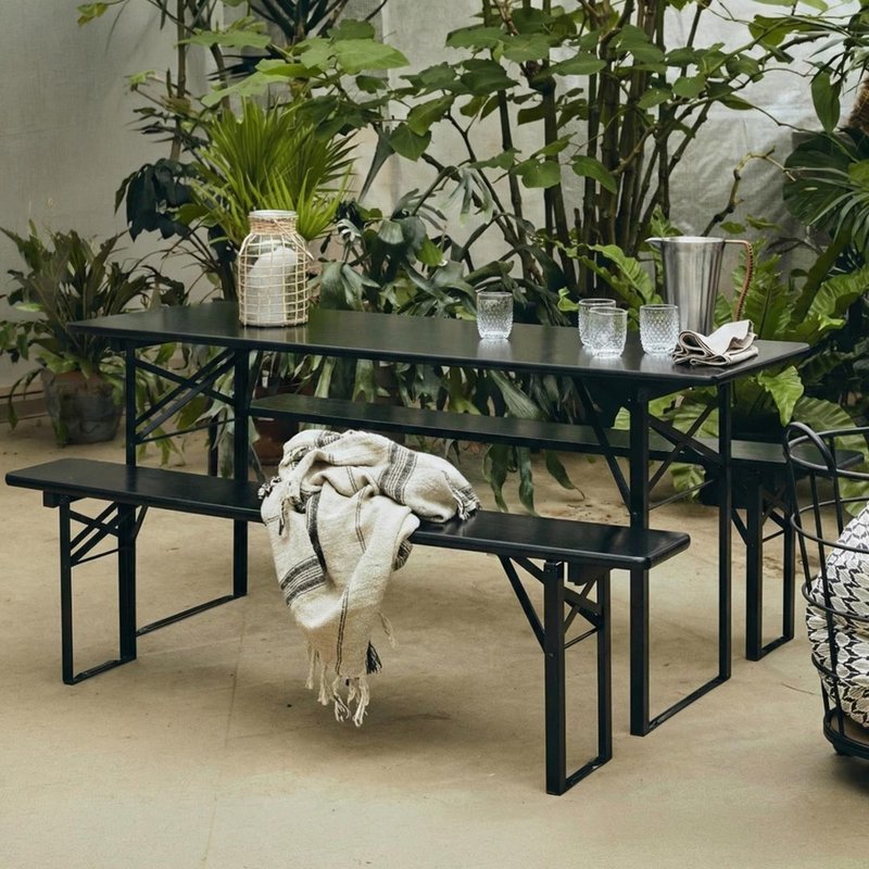 Photo 1 of Dining set - large - 2 benches - black Photo 1 of Dining set - large - 2 benches - black